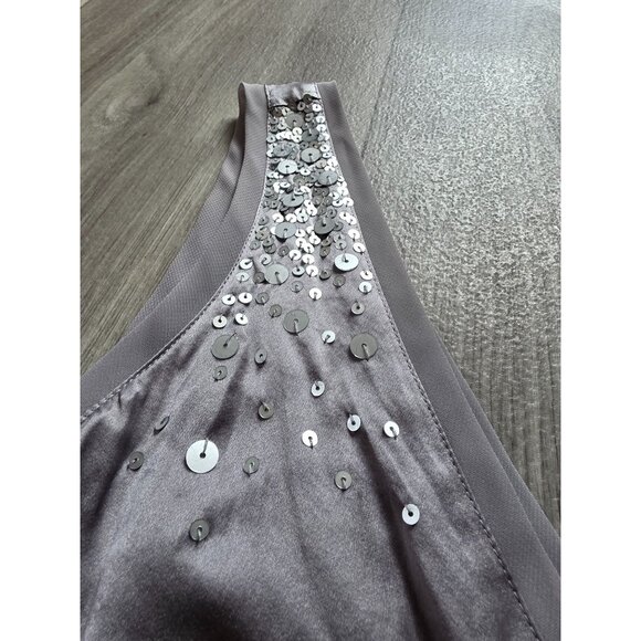 New York Company Silk V-Neck Sequin Embellished Silver Sleeveless Top Size 8 - Picture 5 of 9